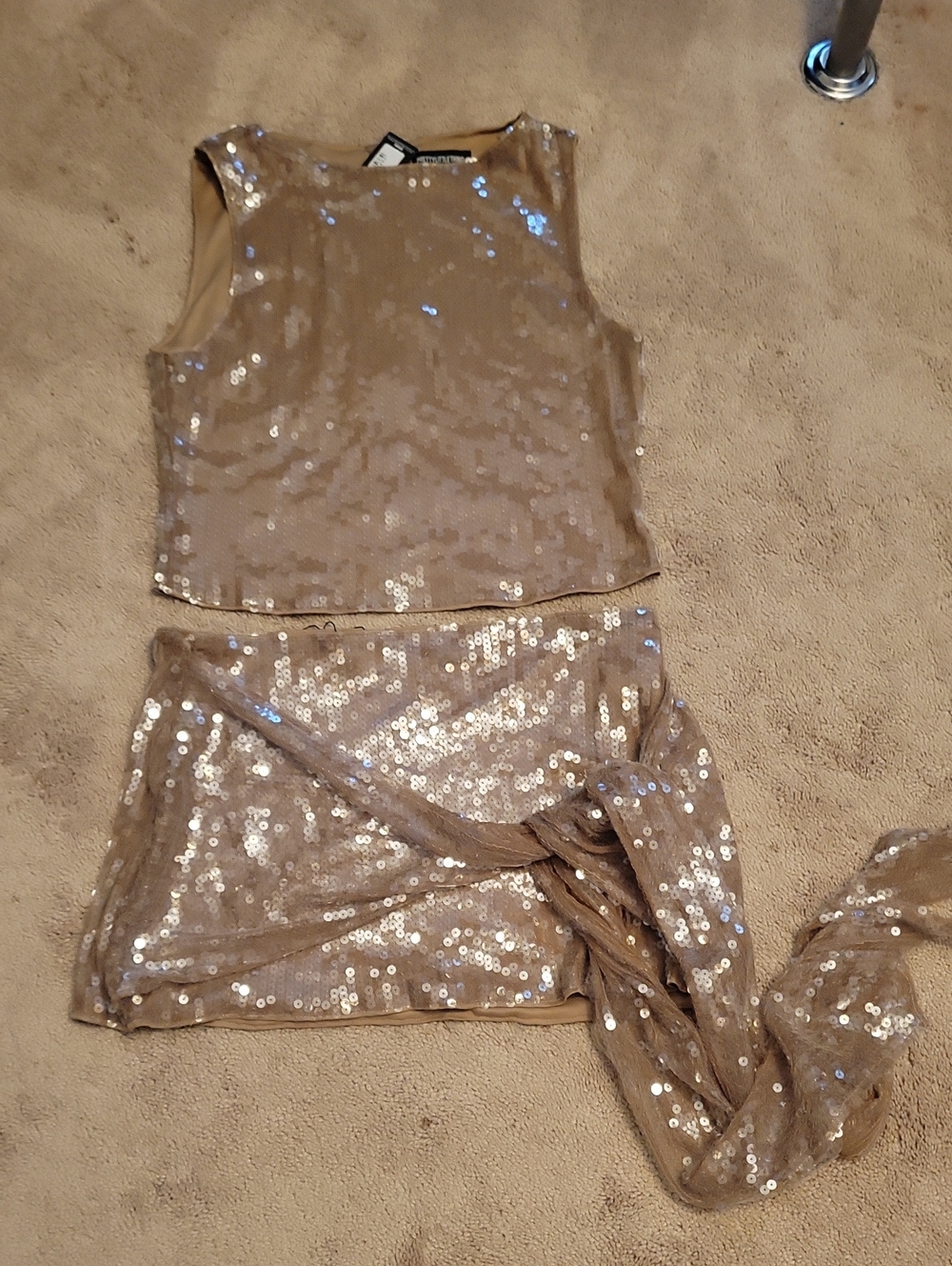 PrettyLittleThing Taupe Sequin Crop Top & Wrap Mini Skirt Set
